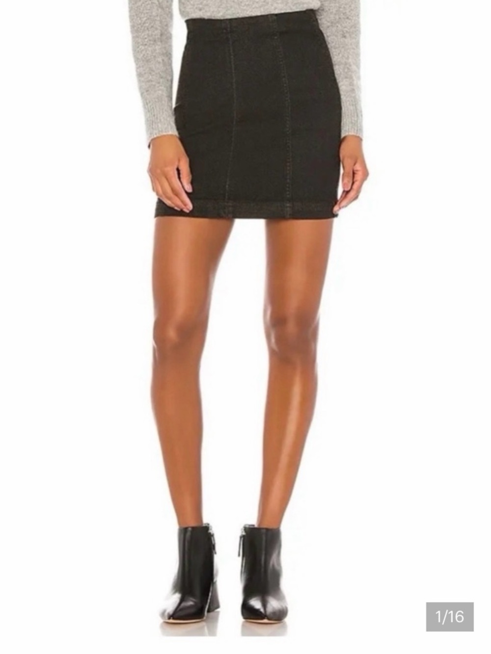 We The Free Black Denim Panel Mini Skirt
